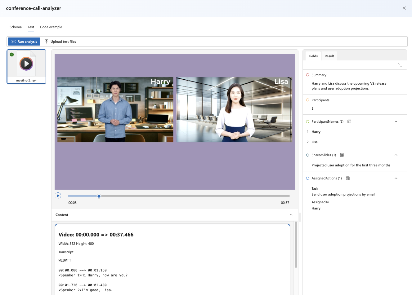 Azure Content Understanding slide analysis results