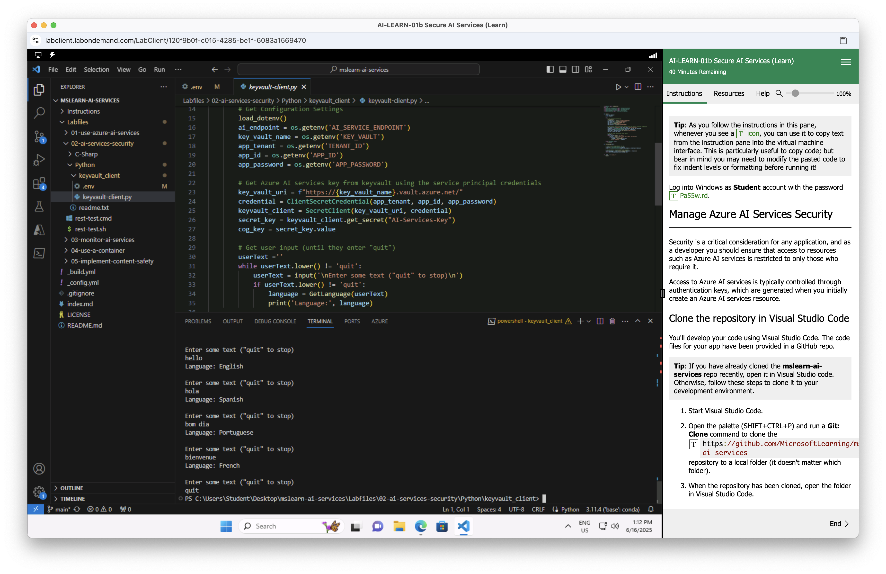 Azure AI-102 Lab Secure Access